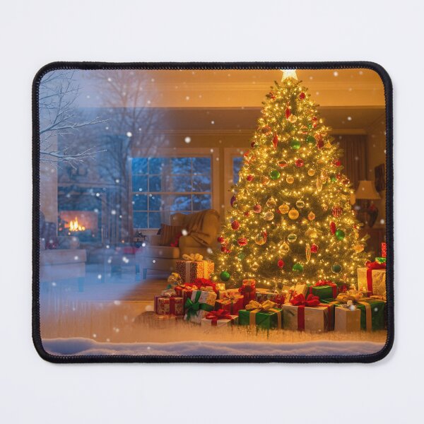Item preview, Cozy living room interior with a glowing christmas tree viewed from a snowy window designed and sold by homydesign.