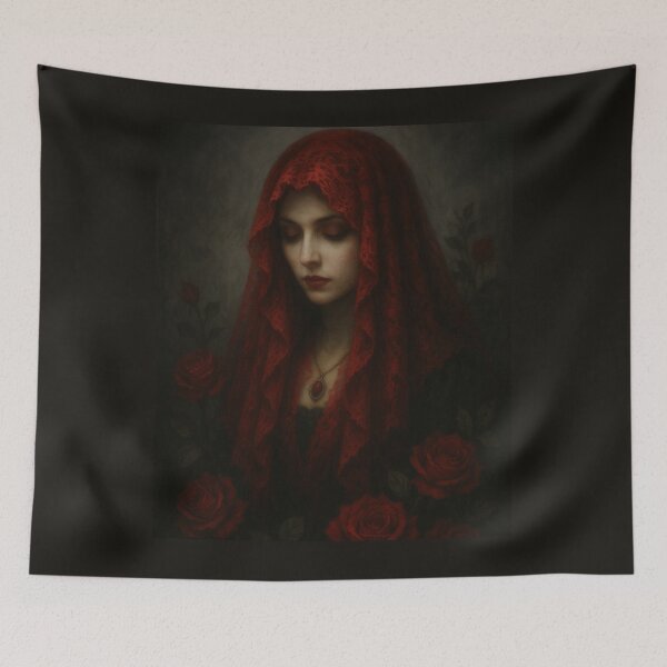 Item preview, The Crimson Veil – Gothic Lady in Red Roses Art designed and sold by Painted Moon by Luna Bee™.