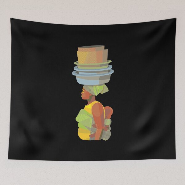 Item preview, African Woman Carrying Baby on Her Back And Load On Her Head designed and sold by Vector-Artist.