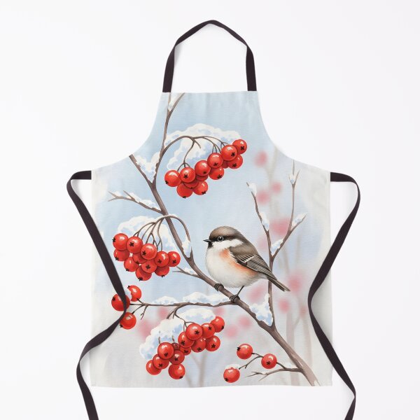Item preview, Watercolor painting of a small tit bird perched on snowy rowan branches designed and sold by homydesign.