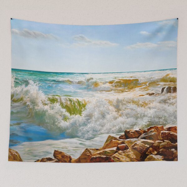 Item preview, Waves Breaking on the Rocks - Oil Painting Seascape designed and sold by LukianArtPrint.
