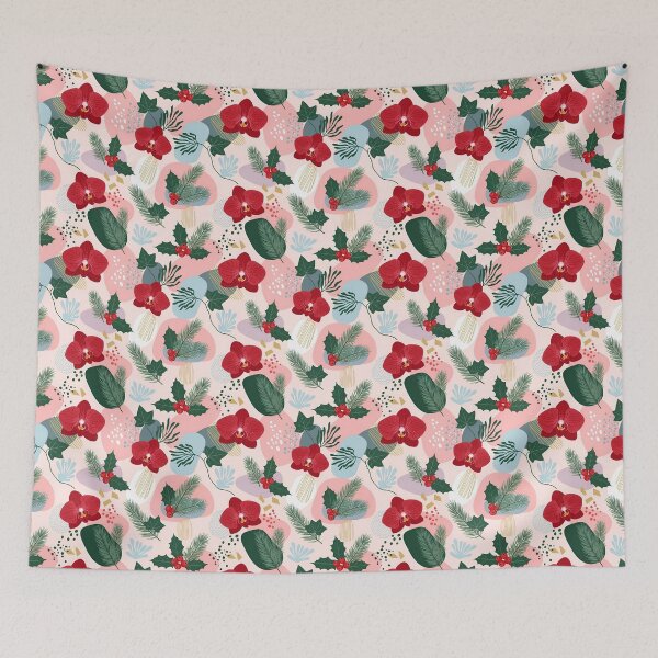 Item preview, Red Orchid Christmas Floral Pattern designed and sold by SeGoArtDesign.