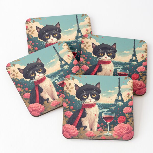 Item preview, A cat in a beret with a glass of red wine near the Eiffel Tower. designed and sold by Natalia-Vlad.