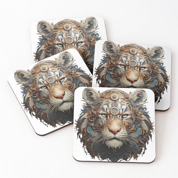 Item preview, Cybernetic Tiger with Ice Blue Eyes and Ornate Mechanics designed and sold by Daagath.