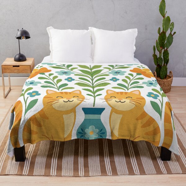 Item preview, Folk Art Floral Cats Illustration – Whimsical Cute Cat Design with Flowers designed and sold by Gold Turtle Lina.