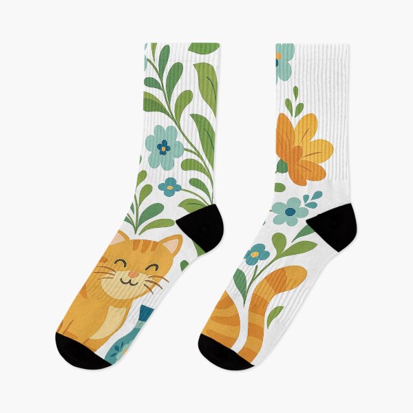 Item preview, Folk Art Floral Cats Illustration – Whimsical Cute Cat Design with Flowers designed and sold by Gold Turtle  Lina.