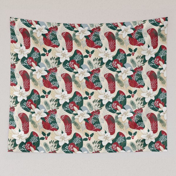 Item preview, Winter White Lily Christmas Botanical Pattern designed and sold by SeGoArtDesign.
