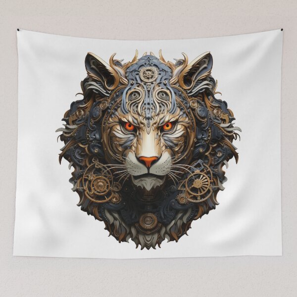 Item preview, Mechanical Tiger with Fiery Eyes and Gear Adornments designed and sold by Daagath.