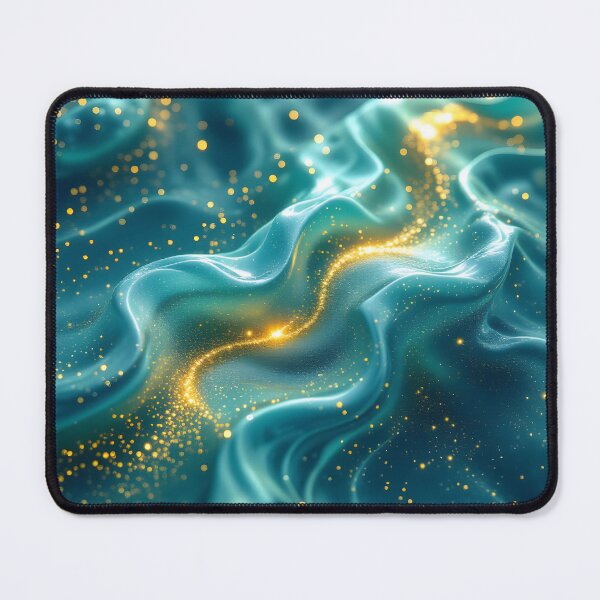 Item preview, Abstract flowing teal silk with a sparkling gold energy trail designed and sold by homydesign.