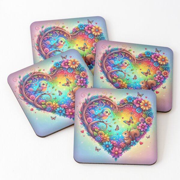 Item preview, Rainbow Bird and Squirrel in Heart of Flowers with Butterflies designed and sold by Pixel Pout.