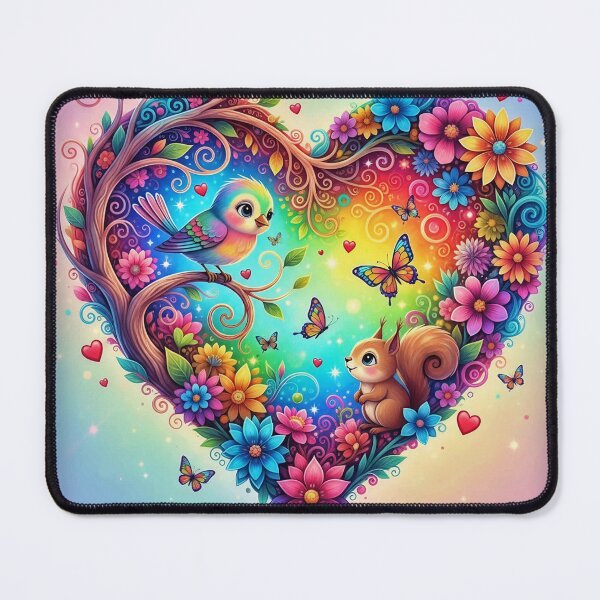 Item preview, Rainbow Bird and Squirrel in Heart of Flowers with Butterflies designed and sold by Pixel Pout.
