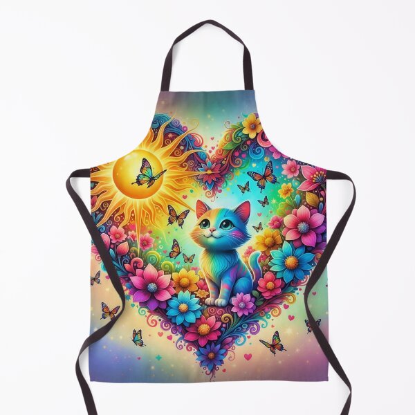 Item preview, Magical Rainbow Cat in Heart of Flowers with Sun and Butterflies designed and sold by Pixel Pout.