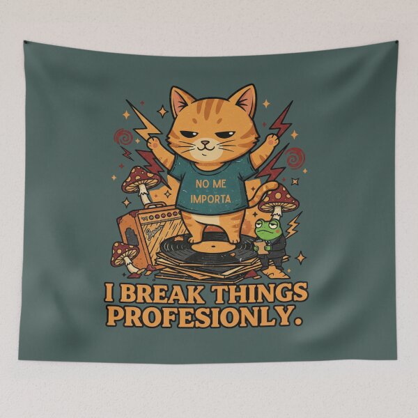 Item preview, I Break Things Professionally – Retro Rock Cat designed and sold by catastrocat.