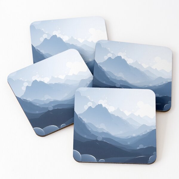 Item preview, Ethereal layered mountain landscape in blue monochrome designed and sold by homydesign.