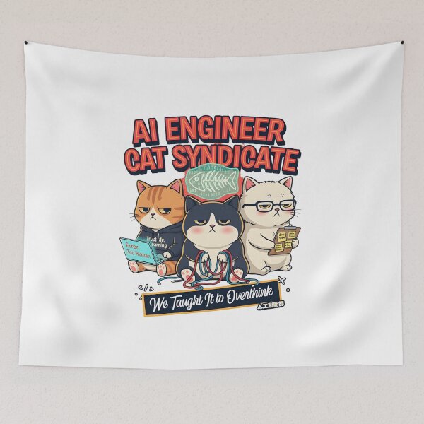Item preview, AI Engineer Cat Syndicate – Funny Overthinking Cat Tech Meme Design for Programmers & AI Enthusiasts designed and sold by ZyricZyric.