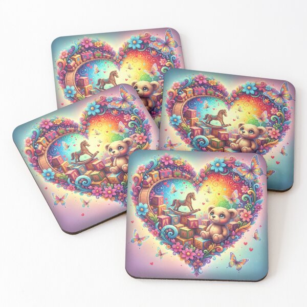 Item preview, Rainbow Teddy Bear in Heart of Toys and Butterflies Nursery Art designed and sold by Pixel Pout.