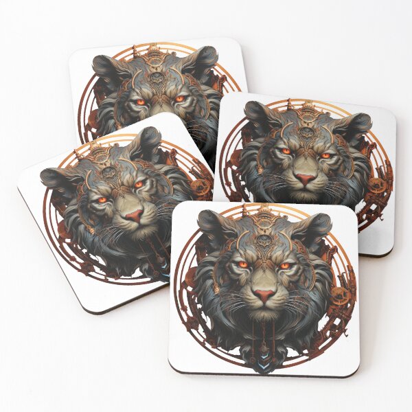 Item preview, Mechanical Tiger with Fiery Eyes and Ornate Bronze Halo designed and sold by Daagath.