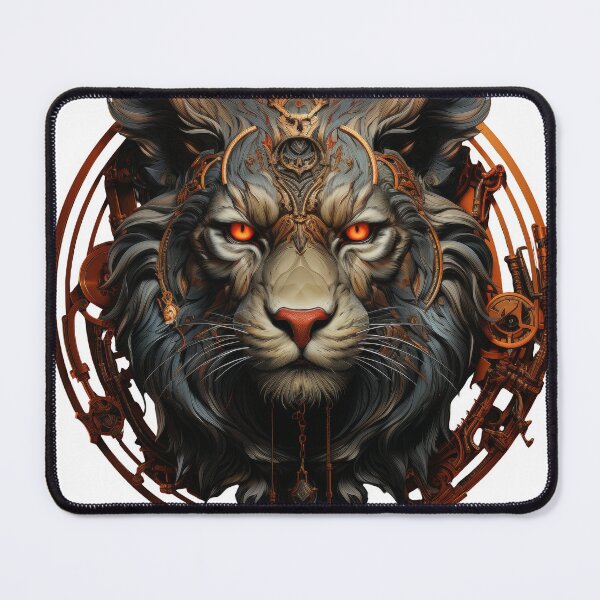Item preview, Mechanical Tiger with Fiery Eyes and Ornate Bronze Halo designed and sold by Daagath.