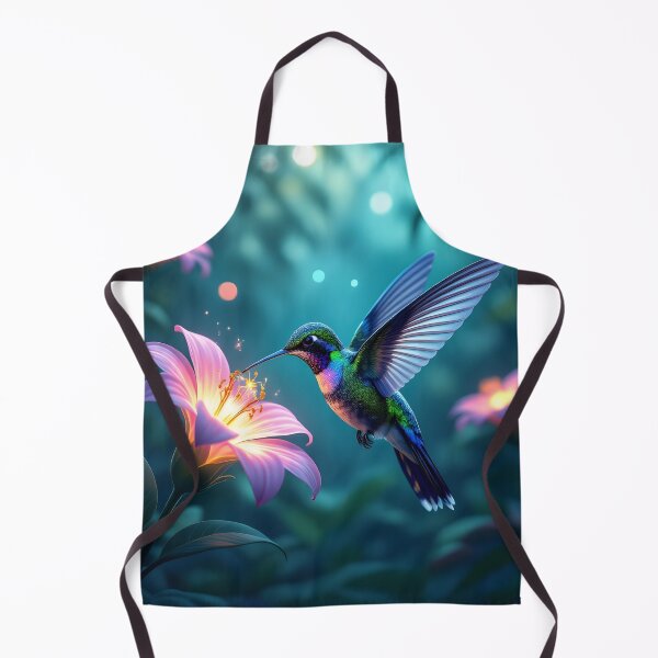 Item preview, A luminous hummingbird hovers near a glowing pink lily in a magical forest, its iridescent feathers shimmering brightly designed and sold by homydesign.