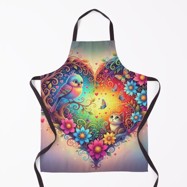 Item preview, Rainbow Bird and Cat in Heart of Flowers with Butterflies designed and sold by Pixel Pout.