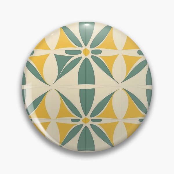 Artikelvorschau, Mid-Century Geometric Pattern – Mid-Century Floral Bloom: Emerald Euphoria's Geometric Charm with Leaf & Petal Motifs in Green, Yellow & Cream entworfen und verkauft von The Print Parlor.