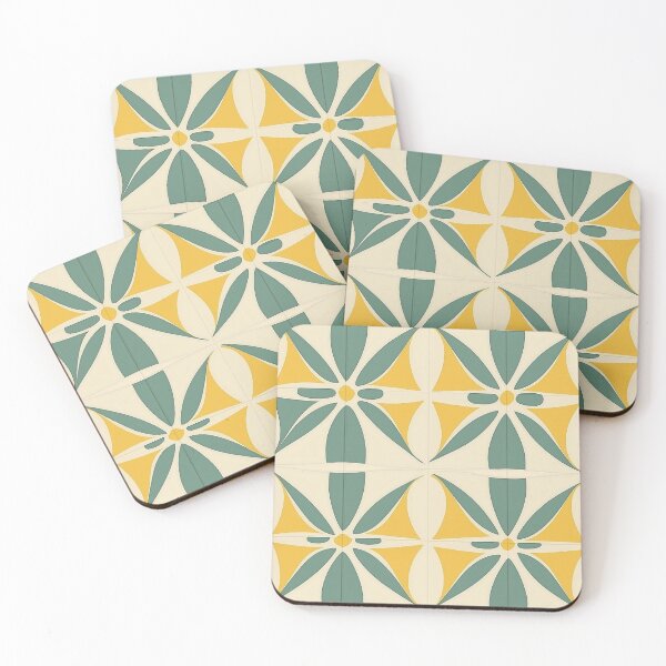 Item preview, Mid-Century Geometric Pattern – Mid-Century Floral Bloom: Emerald Euphoria's Geometric Charm with Leaf & Petal Motifs in Green, Yellow & Cream designed and sold by The Print Parlor.