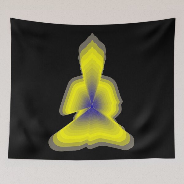 Item preview, budda, light energy, silhouette in yoga pose with a modern graphic echo effect minimalist spiritual design designed and sold by rikyfreestyle.