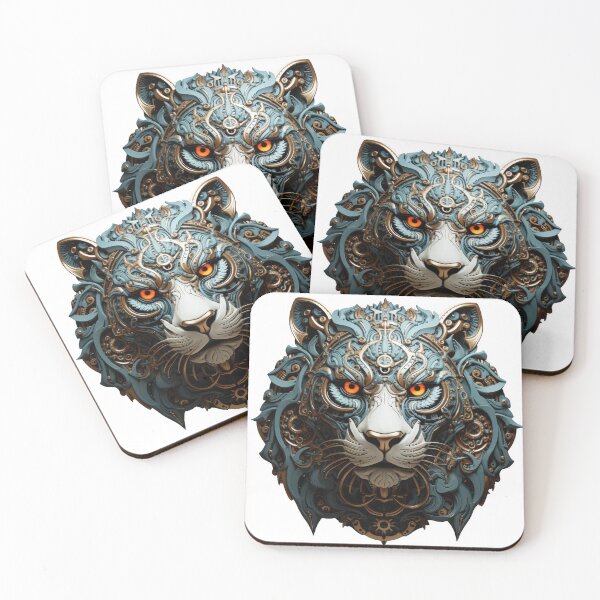 Item preview, Cyber Tiger with Ornate Turquoise Armor and Fiery Eyes designed and sold by Daagath.