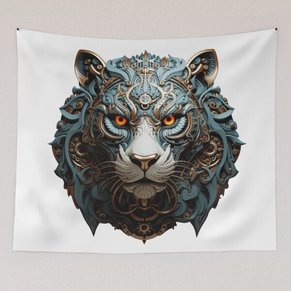 Item preview, Cyber Tiger with Ornate Turquoise Armor and Fiery Eyes designed and sold by Daagath.