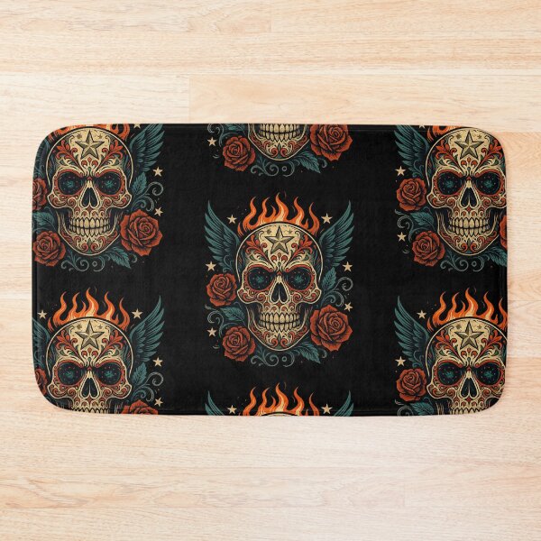 Item preview, Angled Winged Skull with Fiery Roses designed and sold by LaNadaYFundante.