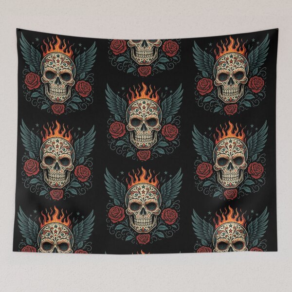 Item preview, Side-View Skull with Flames and Roses designed and sold by LaNadaYFundante.
