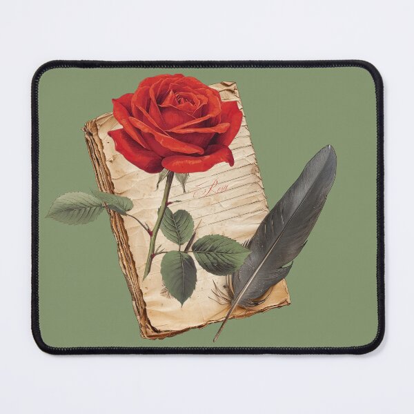 Item preview, Rosa | Red Rose and Feather Still-Life on Vintage Parchment with Script designed and sold by ChristinePartlow.