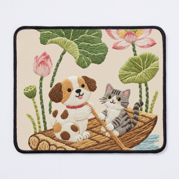 Item preview, Cute Dog and Cat Rowing Raft Yarn Art Illustration designed and sold by tarzbol.