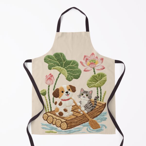 Item preview, Cute Dog and Cat Rowing Raft Yarn Art Illustration designed and sold by tarzbol.