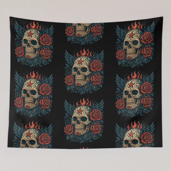 Item preview, Three-Quarter Skull with Roses and Stars designed and sold by LaNadaYFundante.