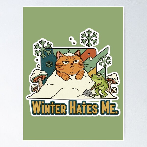 Item preview, Winter Hates Me – Retro Kawaii Cat designed and sold by catastrocat.