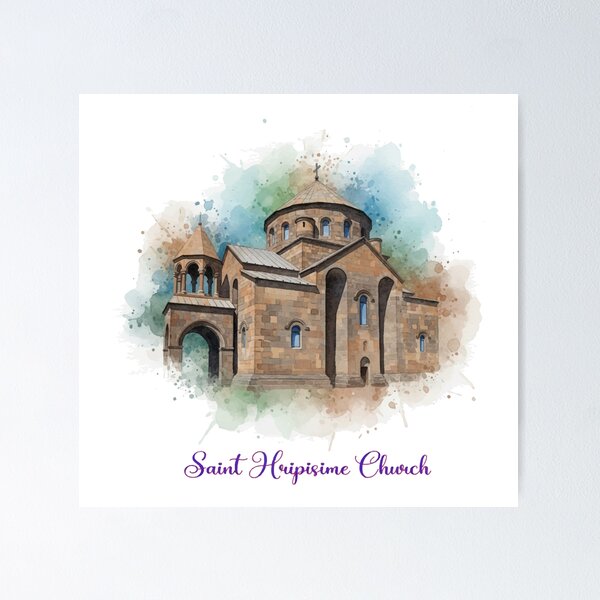 Item preview, Saint Hripsime Church Watercolor Art – Echmiadzin Armenia  designed and sold by NareArt.