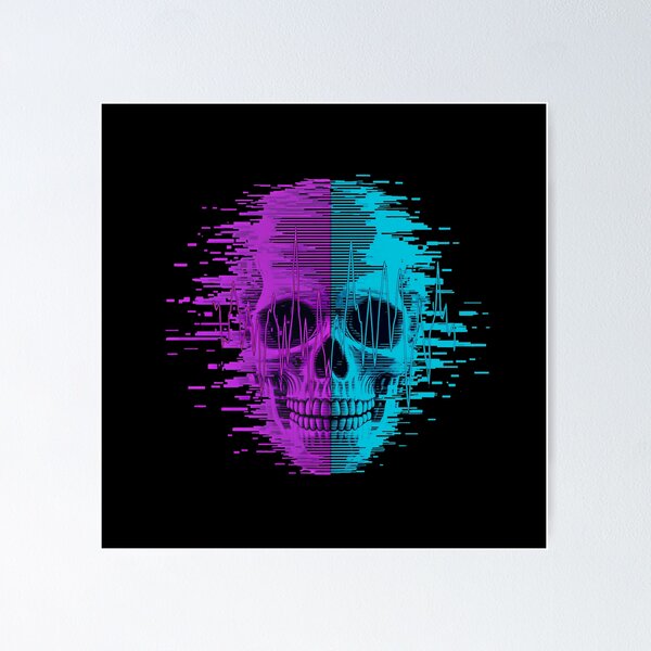 Item preview, Glitch Skull Neon Wave Sticker | Synthwave Cyberpunk Split Art designed and sold by MemoriaWear.
