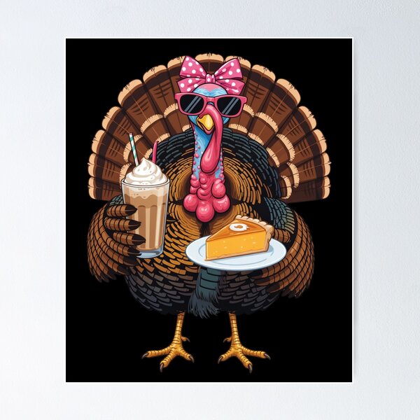 Item preview, Stylish Turkey with Cake and Drink Funny Thanksgiving Design designed and sold by Gogetgiggles.
