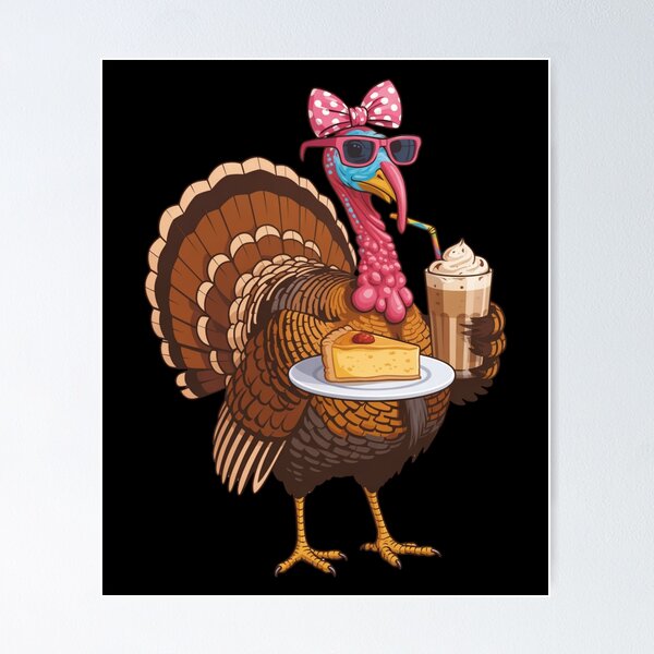 Item preview, Stylish Turkey with Cake and Drink Funny Thanksgiving Design designed and sold by Gogetgiggles.