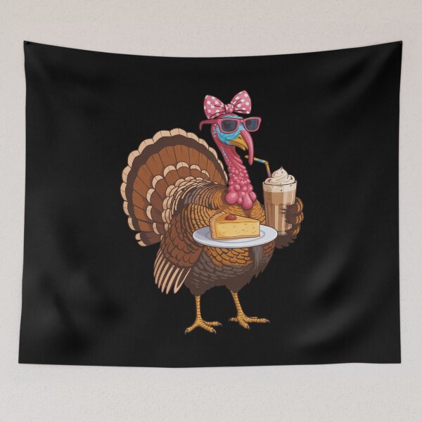 Item preview, Stylish Turkey with Cake and Drink Funny Thanksgiving Design designed and sold by Gogetgiggles.