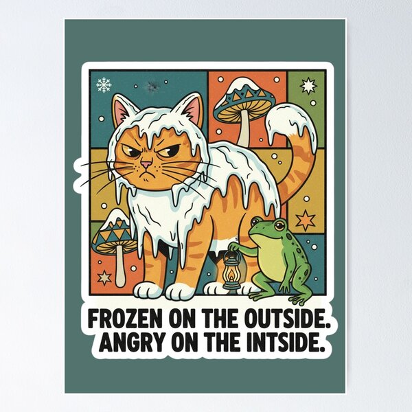 Item preview, Frozen Outside Angry Inside – Retro Winter Cat designed and sold by catastrocat.