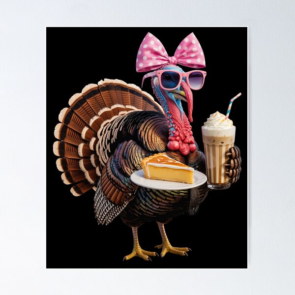 Item preview, Stylish Turkey with Cake and Drink Funny Thanksgiving Design designed and sold by Gogetgiggles.