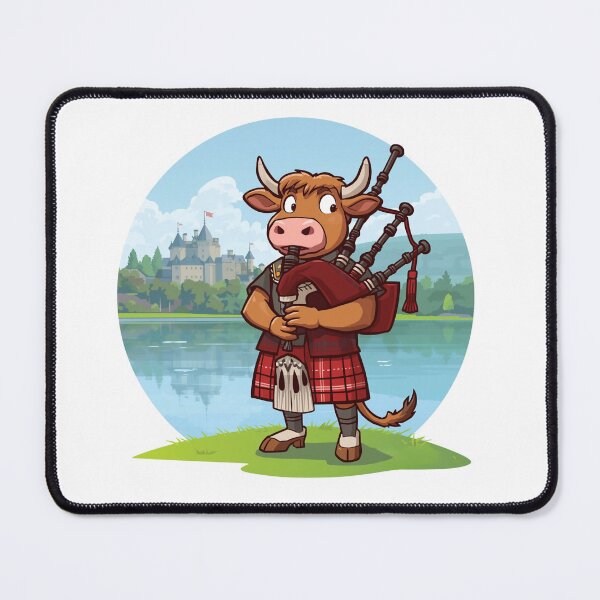 Item preview, Highland Cow Piper Scotland Gift - Cute Bagpiper Coo with Castle Loch Design designed and sold by Loom on the Loch.