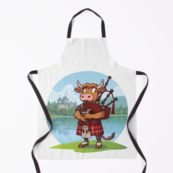 Item preview, Highland Cow Piper Scotland Gift - Cute Bagpiper Coo with Castle Loch Design designed and sold by Loom on the Loch.