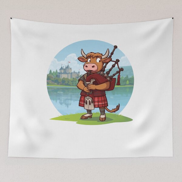 Item preview,  Highland Cow Piper Scotland Gift - Cute Bagpiper Coo with Castle Loch Design designed and sold by Loom on the Loch.