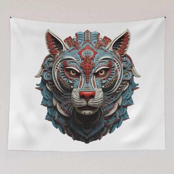 Item preview, Ornate Tiger Mandala in Red and Teal designed and sold by Daagath.