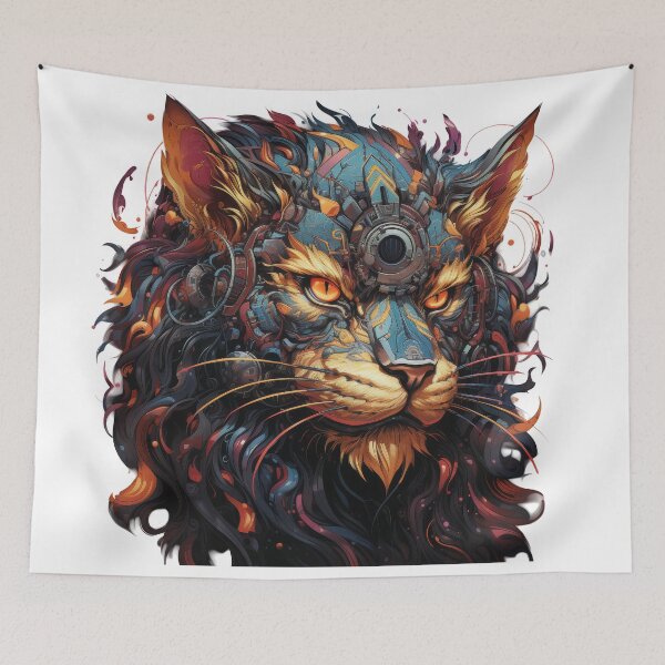 Item preview, Cyberpunk Cat With Fiery Mech Details designed and sold by Daagath.