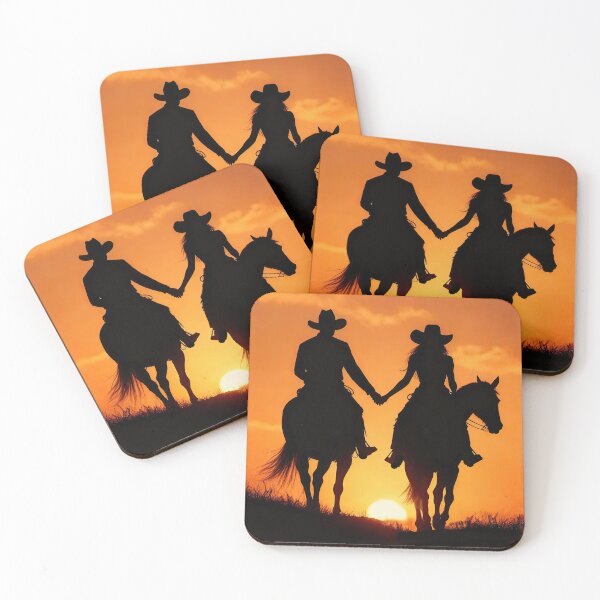Item preview, Silhouetted Cowboy and Cowgirl Riders at Sunset designed and sold by Stephanie Laird.