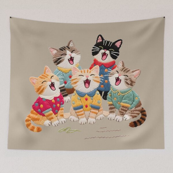 Item preview, Faux Embroidery Laughing Kittens Design - Textured and Joyful Cats designed and sold by tarzbol.